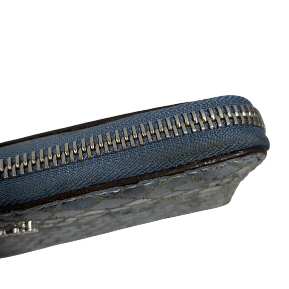 Michael Kors Bedford Denim Blue / Silver Python Leather Zip Around Wallet - Picture 5 of 12